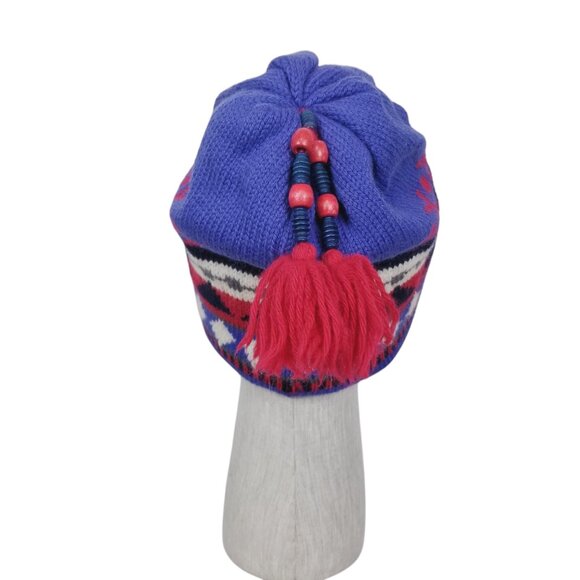 Merkley 100% Wool Patterned Beanie Beaded Pom Pom Tassel - Picture 4 of 9